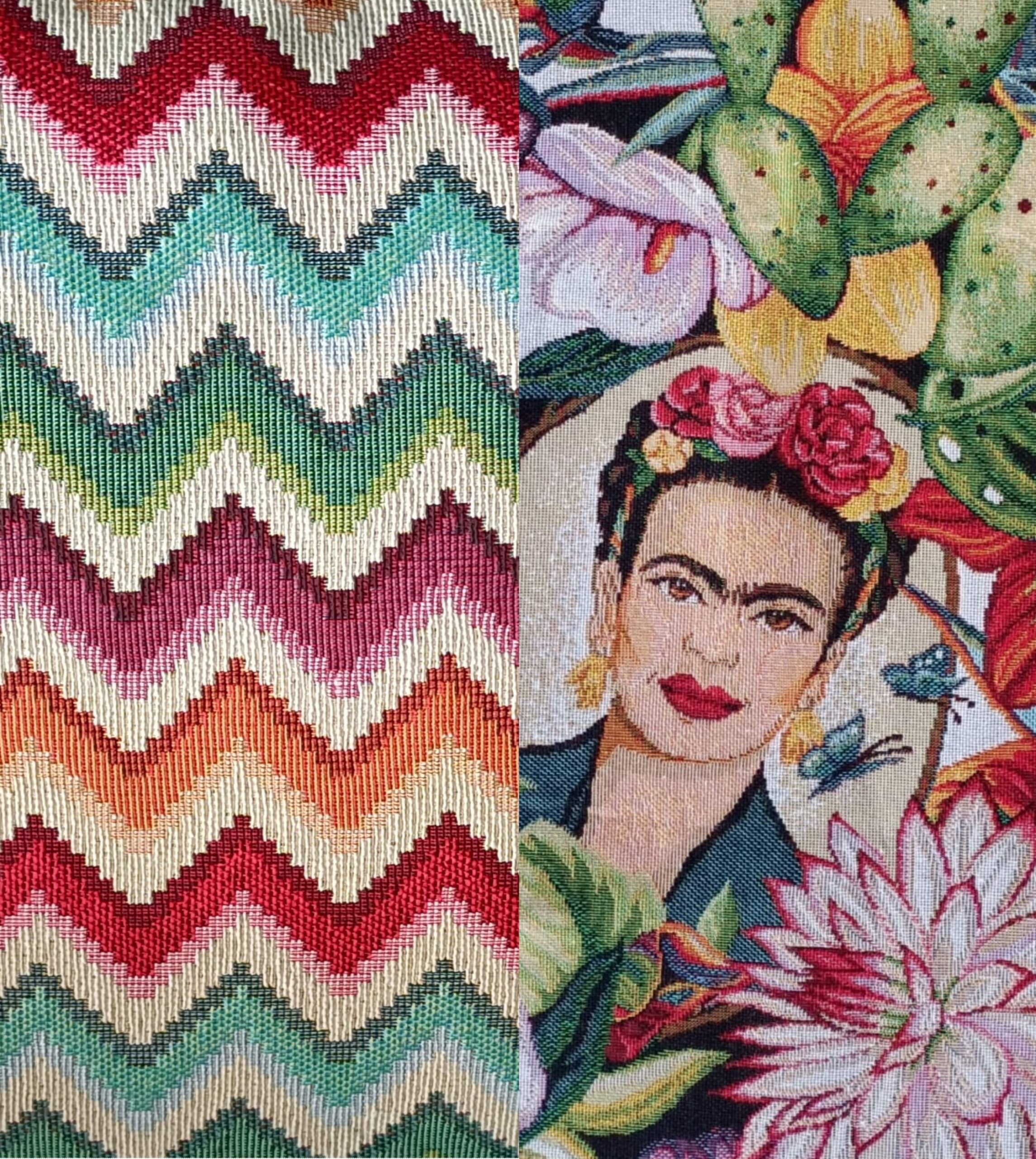 stoffa e tessuto gobelin con stampa frida kahlo ideale per arredare ristoranti, bar e hotel