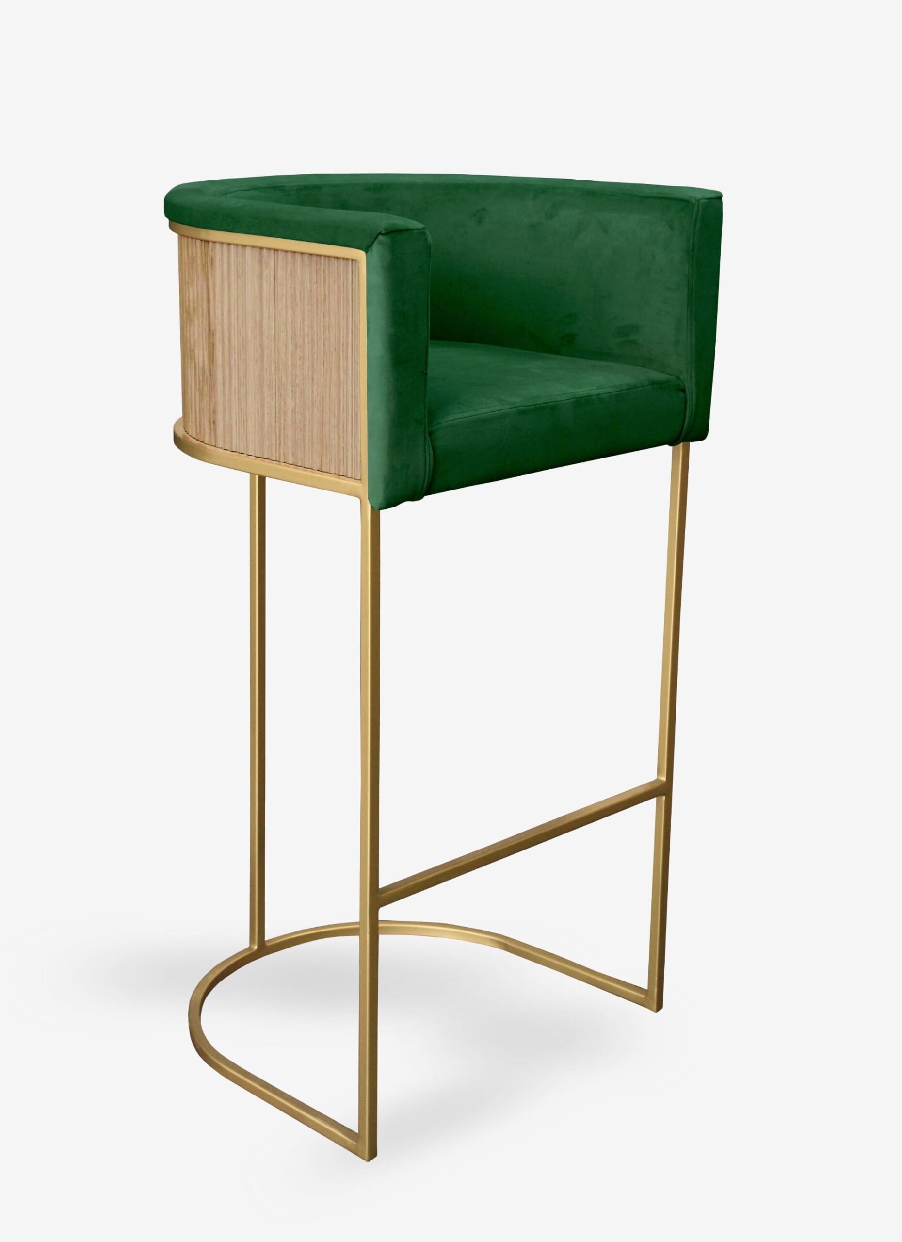 sgabelli contract stile jungle ideali per ristoranti e bar in velluto verde con gambe metallo oro