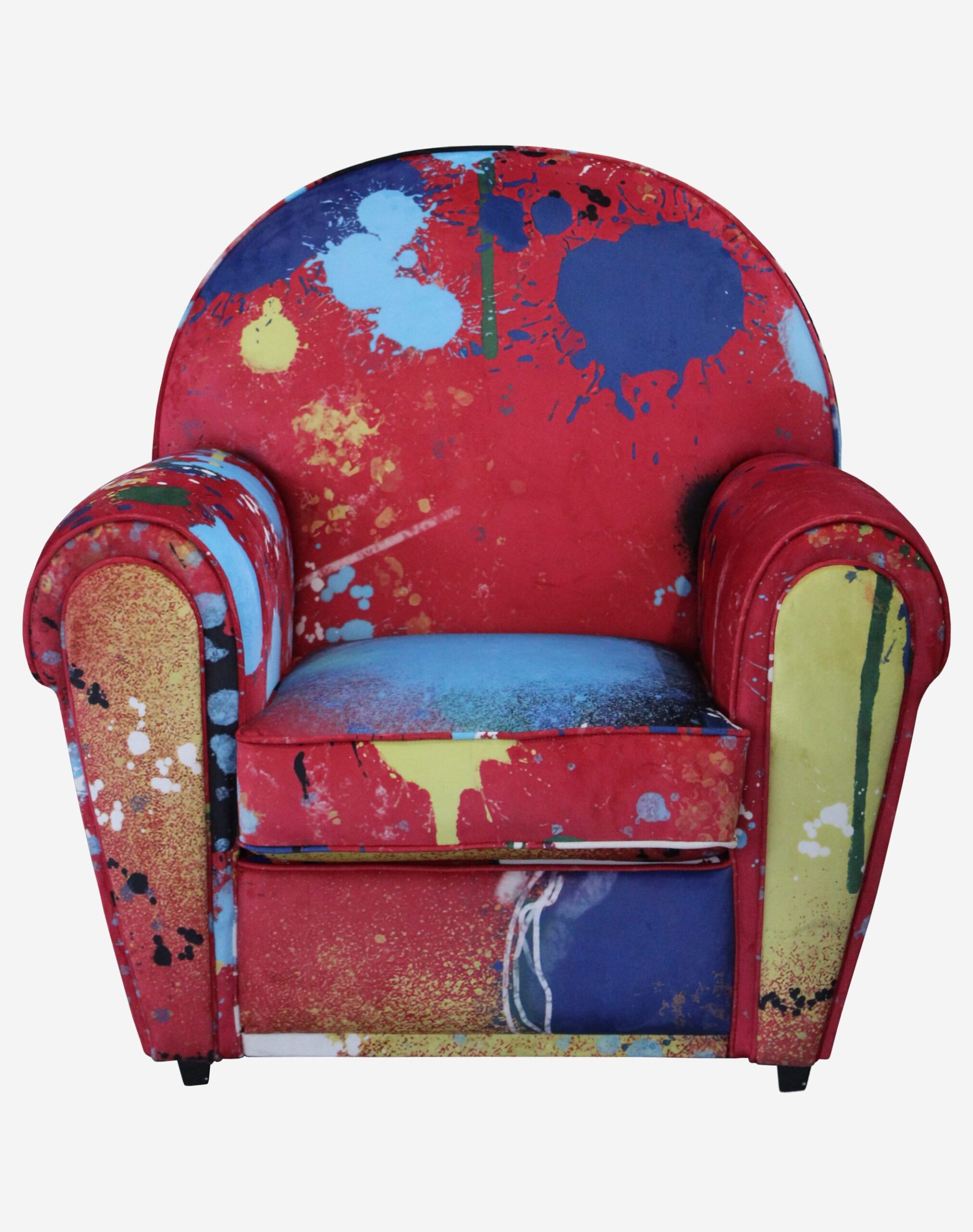 poltrona-in-velluto-stampato-con-motivo-fantasia-rosso-e-schizzi-colorati-pezzi-unici